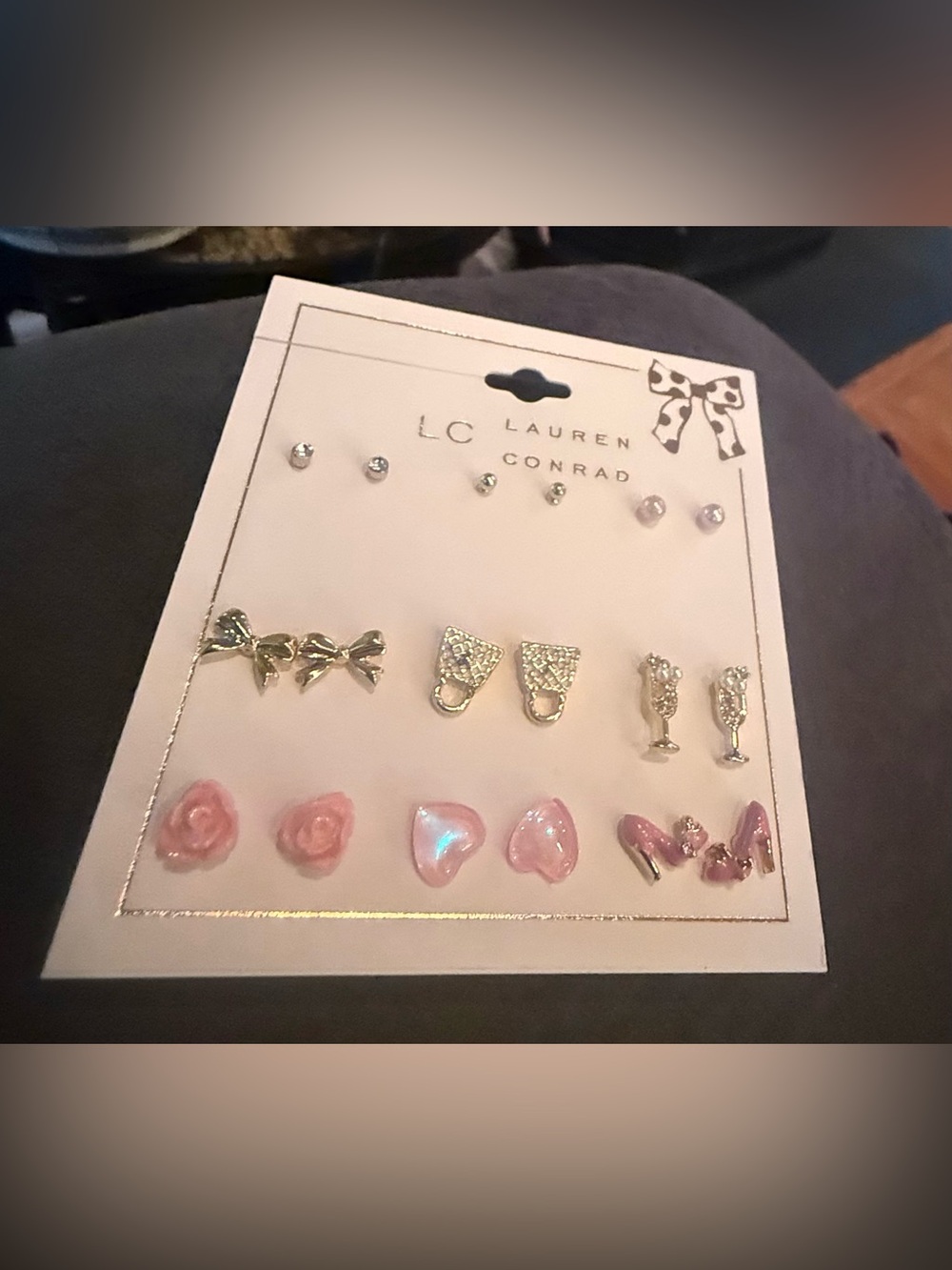 LC Lauren Conrad Pink and Gold Multi-Pair Earring Set